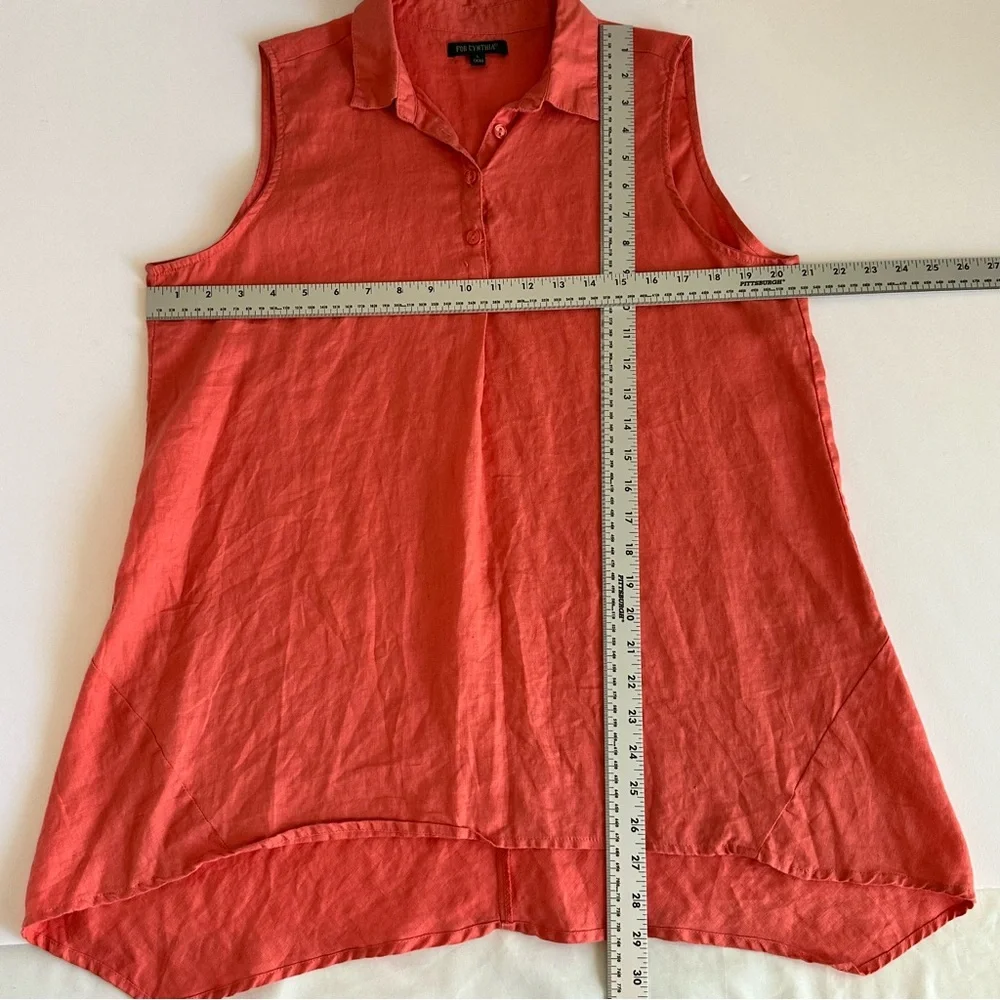 For Cynthia Sleeveless Linen High Low Coral Red‎ Tunic Large Lightweight